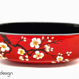 Oval bowl with peach blossom hand painting